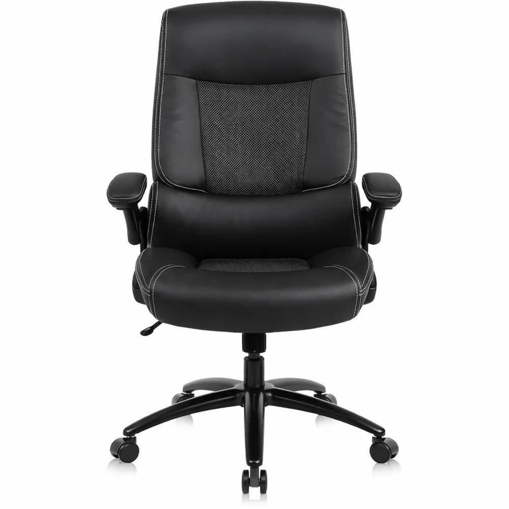 Fauteuil ergonomique réglable en cuir noir pour grandes tailles