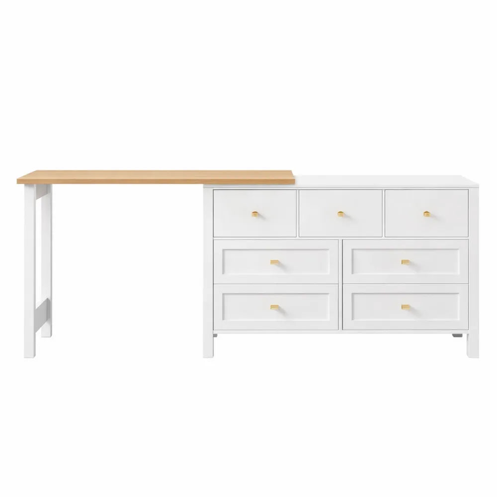 Armoire de Rangement Pivotante avec Tiroirs et Bureau Intégré, Poste de Travail 2 en 1 Multifonction
