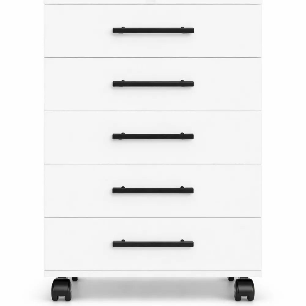Armoire de rangement à roulettes avec 5 tiroirs en bois, style industriel, facile à monter