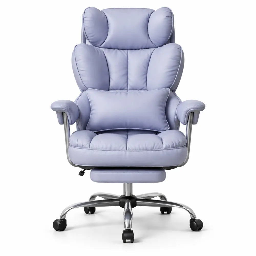 Chaise de bureau ergonomique ajustable, capacité 200kg, avec repose-pieds et soutien lombaire, violet clair