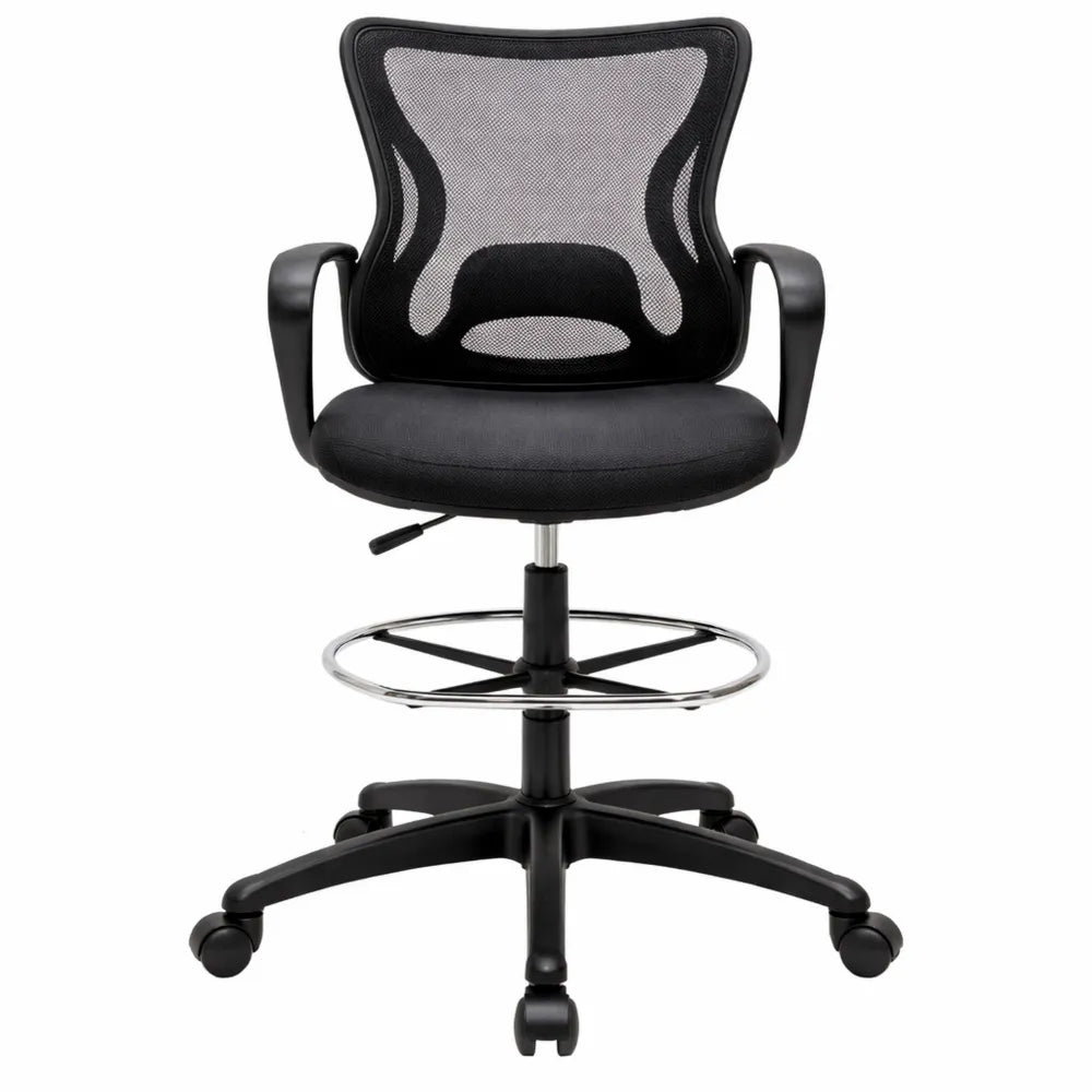 Chaise de bureau ergonomique réglable en hauteur pivotante 360° en maille respirante noire