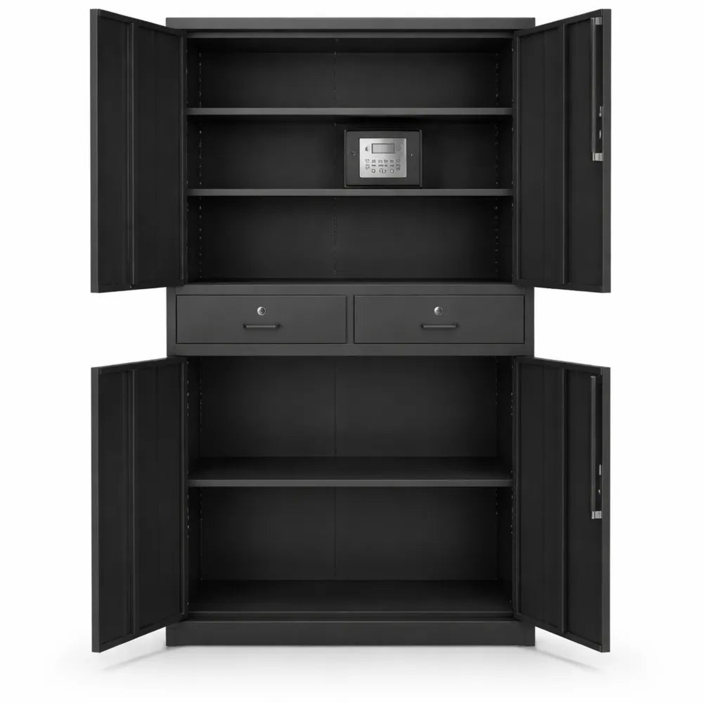 Armoire de rangement en métal avec portes et tiroirs verrouillables