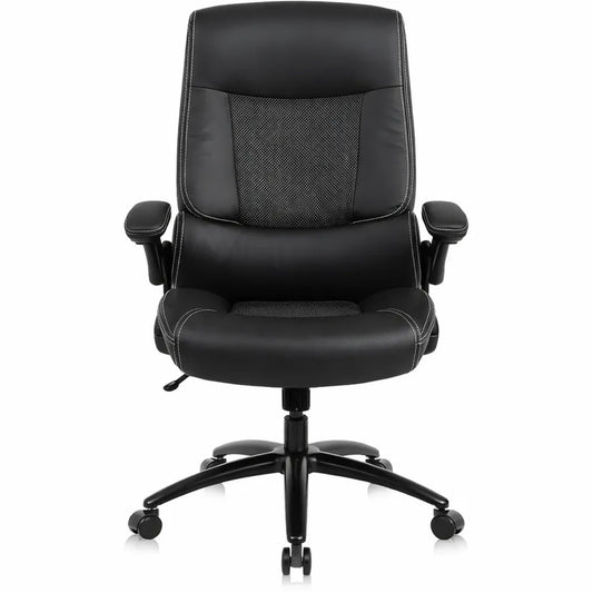 Fauteuil ergonomique réglable en cuir noir pour grandes tailles