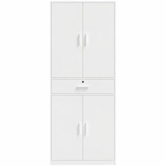 Armoire de Rangement Verticale, Multifonctionnelle, Blanc, 3 Étagères et 1 Tiroir