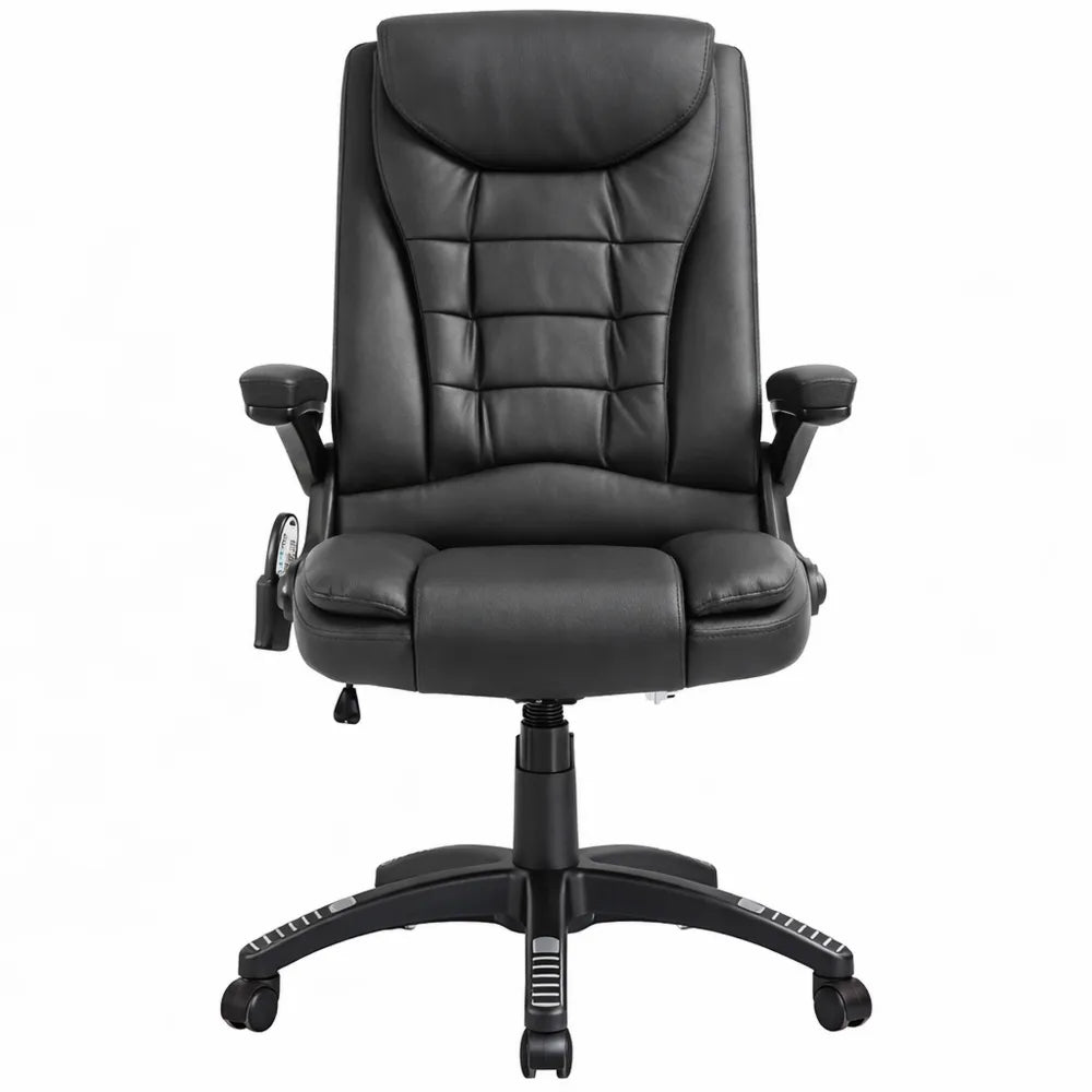 Chaise de bureau ergonomique massante et chauffante en cuir synthétique brun