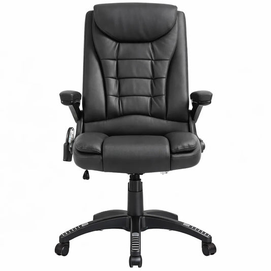 Chaise de bureau ergonomique massante et chauffante en cuir synthétique brun
