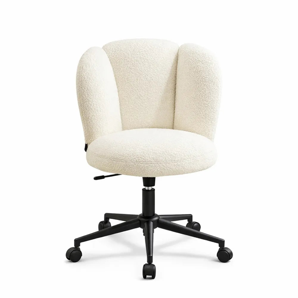 Chaise de Bureau Inclinable Pivotante en Bouclé Blanche