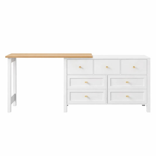 Armoire de Rangement Pivotante avec Tiroirs et Bureau Intégré, Poste de Travail 2 en 1 Multifonction