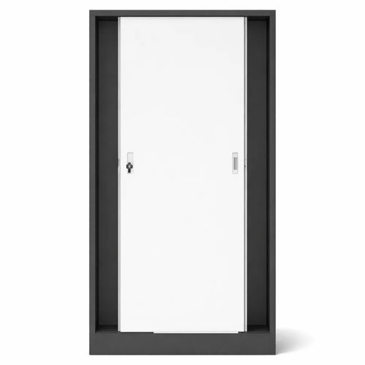 Armoire de bureau métallique à portes coulissantes avec étagères verrouillables