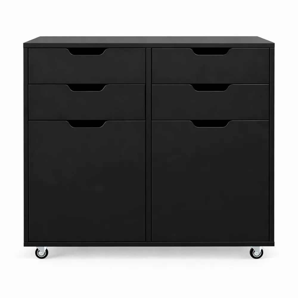 Meuble de Rangement Bureau avec Tiroirs et Portes, Roulettes Mobiles, Dimensions 73 x 40 x 64,5 cm