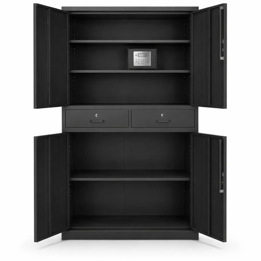 Armoire de rangement en métal avec portes et tiroirs verrouillables