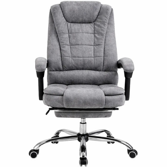 Chaise de bureau ergonomique avec massage et chauffage, hauteur réglable, dossier inclinable, repose-pieds, rotation 360°, tissu microfibre gris