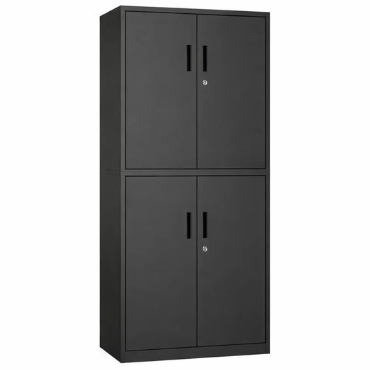 Armoire de rangement en métal noir mat avec étagères réglables et serrures, 40 x 60 x 180 cm